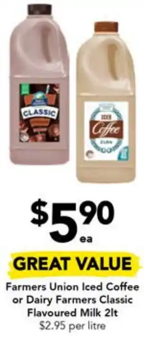 Farmers Union Iced Coffee or Dairy Farmers Classic Flavoured Milk 2lt