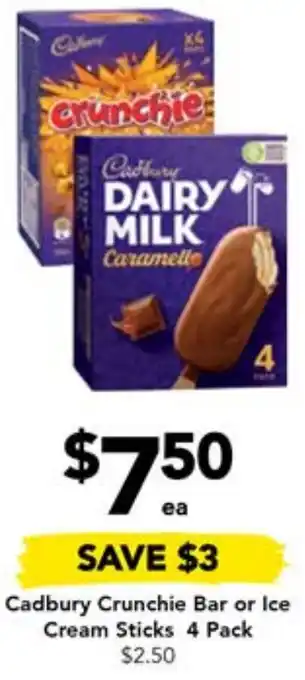 Drakes Cadbury Crunchie Bar or Ice Cream Sticks 4 Pack offer