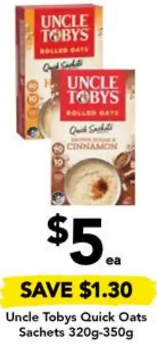 Drakes Uncle Tobys Quick Oats Sachets 320g-350g offer