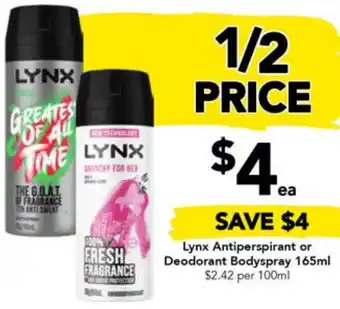 Drakes Lynx Antiperspirant or Deodorant Bodyspray 165ml offer