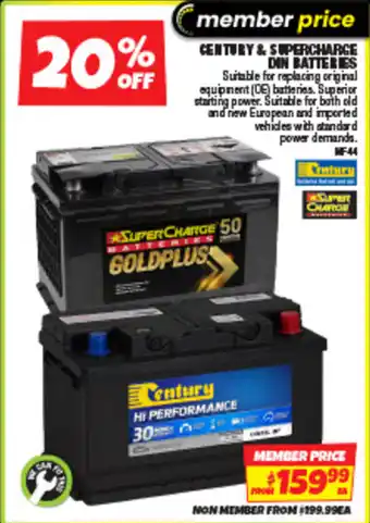 Autobarn CENTURY & SUPERCHARGE DIN BATTERIES offer