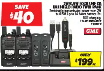 Autobarn 2W/0.5W 80CH UHF CB HANDHELD RADIO TWIN PACK offer