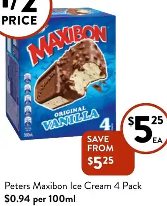 Foodworks Peters Maxibon Ice Cream 4 Pack offer