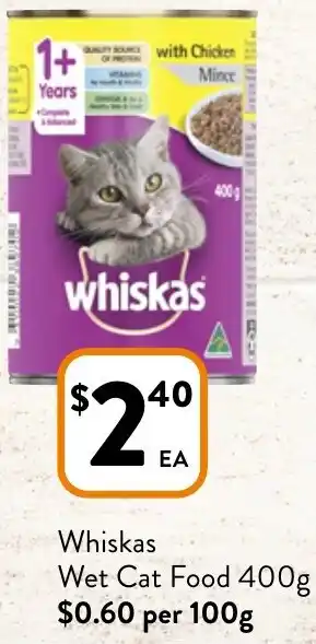 Foodworks Whiskas Wet Cat Food 400g offer