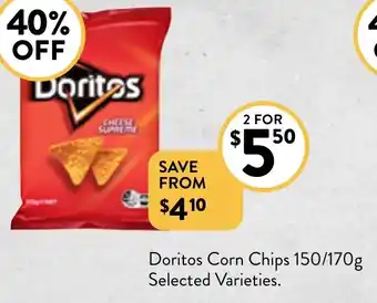 Foodworks Doritos Corn Chips 150/170g offer