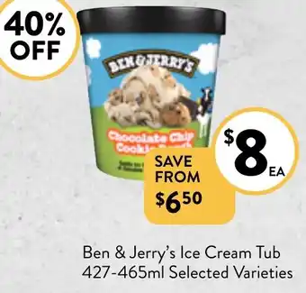 Foodworks Ben & Jerry's Ice Cream Tub 427-465ml offer