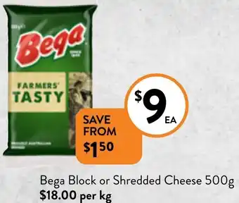 Foodworks Bega Block or Shredded Cheese 500g offer