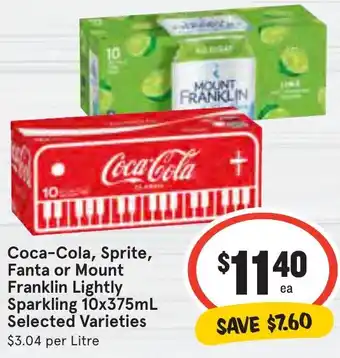 Ritchies Coca-Cola, Sprite, Fanta or Mount Franklin Lightly Sparkling 10x375mL offer