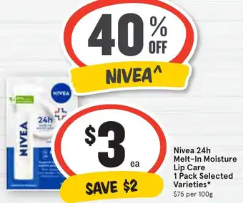 Ritchies Nivea 24h Melt-In Moisture Lip Care 1 Pack offer