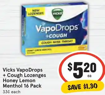 Ritchies Vicks VapoDrops + Cough Lozenges Honey Lemon Menthol 16 Pack offer