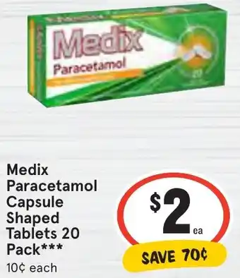Medix Paracetamol Capsule Shaped Tablets 20 Pack