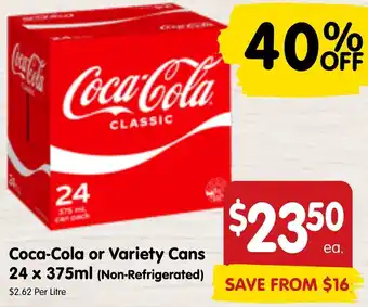 Spar Coca-Cola or Variety Cans 24 x 375ml offer