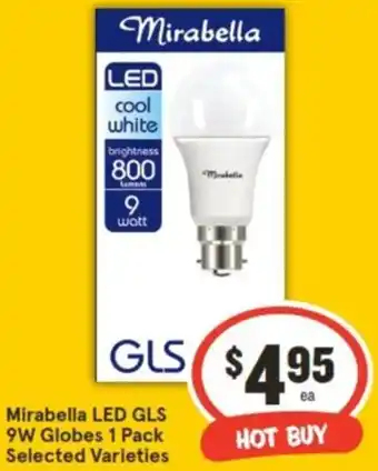 IGA Mirabella LED GLS 9W Globes 1 Pack offer