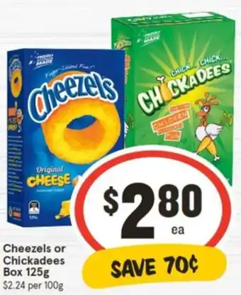 IGA Cheezels or Chickadees Box 125g offer