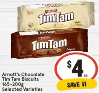 IGA Arnott's Chocolate Tim Tam Biscuits 165-200g offer