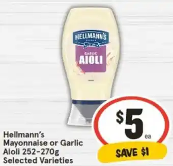 IGA Hellmann's Mayonnaise or Garlic Aioli 252-270g offer