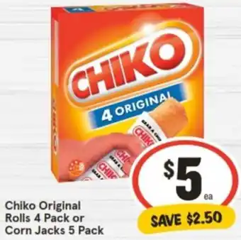 IGA Chiko Original Rolls 4 Pack or Corn Jacks 5 Pack offer