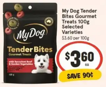 IGA My Dog Tender Bites Gourmet Treats 100g offer