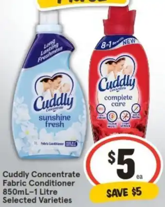 IGA Cuddly Concentrate Fabric Conditioner 850mL-1 Litre offer