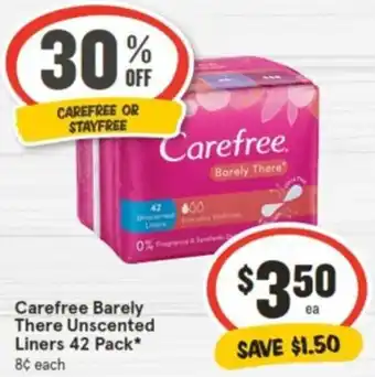 IGA Carefree Barely There Unscented Liners 42 Pack offer