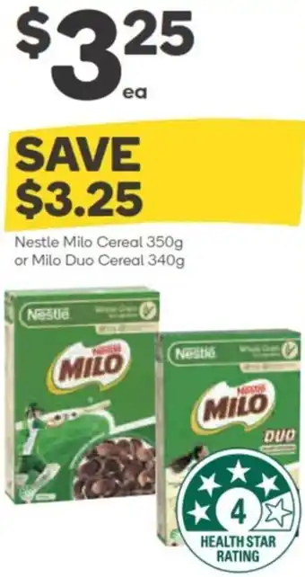 Woolworths Nestle Milo Cereal 350g or Milo Duo Cereal 340g offer