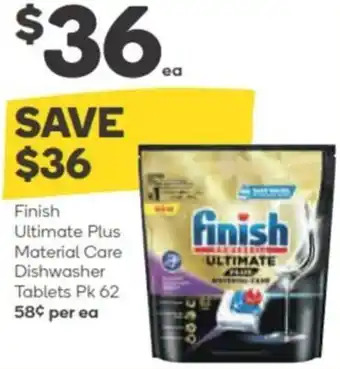 Woolworths Finish Ultimate Plus Material Care Dishwasher Tablets Pk 62 offer