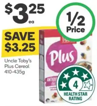 Woolworths Uncle Toby's Plus Cereal 410-435g offer