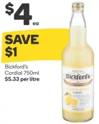 Woolworths Bickford's Cordial 750ml offer