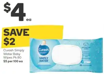 Woolworths Curash Simply Water Baby Wipes Pk 80 offer