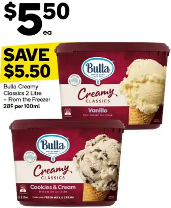 Woolworths Bulla Creamy Classics 2 Litre offer