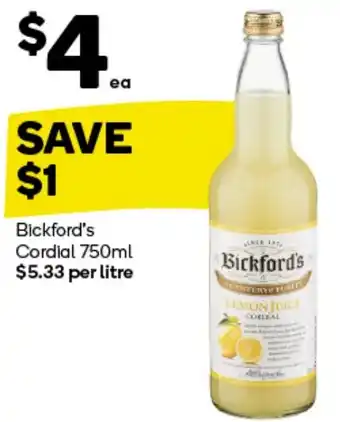 Woolworths Bickford's Cordial 750ml offer