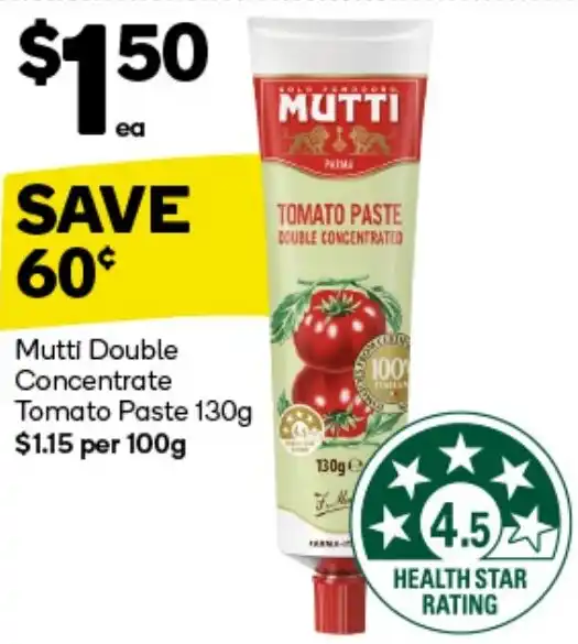 Mutti Double Concentrate Tomato Paste 130g offer at Woolworths