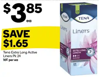 Woolworths Tena Extra Long Active Liners Pk 24 offer