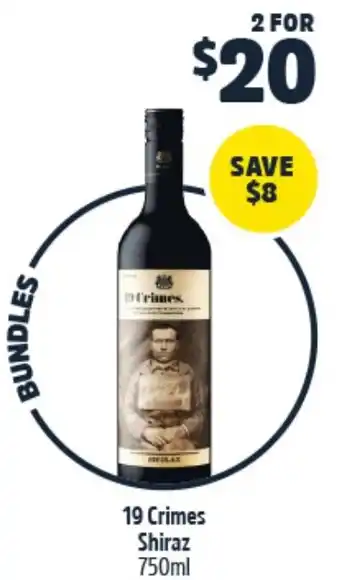 Woolworths 19 Crimes Shiraz 750ml offer