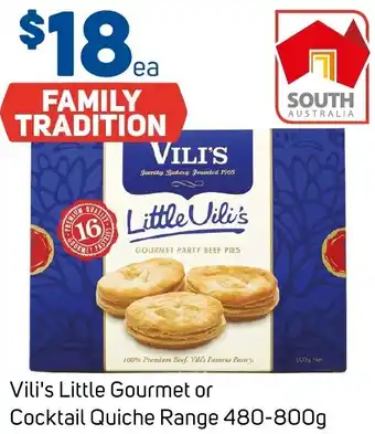 Foodland Vili's Little Gourmet or Cocktail Quiche Range 480-800g offer