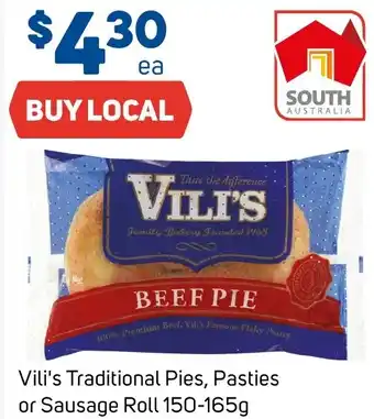 Foodland Vili's Traditional Pies, Pasties or Sausage Roll 150-165g offer