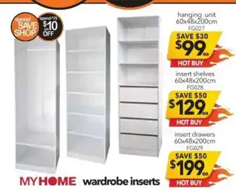 Cheap as Chips My Home Wardrobe Inserts - Insert Drawers 60 x 48 x 200cm - FG029 offer