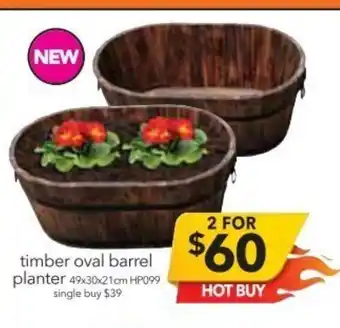 Cheap as Chips Timber Oval Barrel Planter 49x30x21cm offer