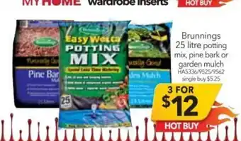 Cheap as Chips Brunnings 25 Litre Potting Mix, Pine Bark or Garden Mulch offer