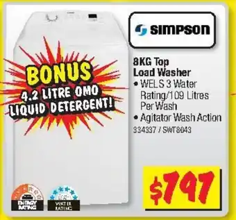 JB Hi-Fi SIMPSON 8KG Top Load Washer offer