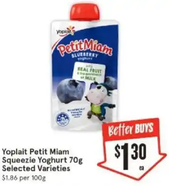 IGA Yoplait Petit Miam Squeezie Yoghurt 70g offer