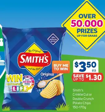 Foodland Smith's Crinkle Cut or Double Crunch Potato Chips 150-170g offer
