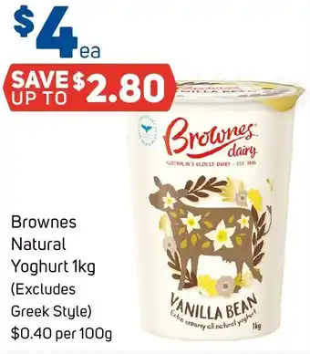 Foodland Brownes Natural Yoghurt 1kg offer