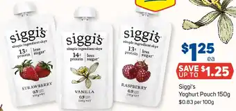 Foodland Siggi's Yoghurt Pouch 150g offer