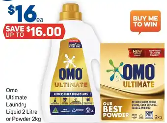 Foodland Omo Ultimate Laundry Liquid 2 Litre or Powder 2kg offer