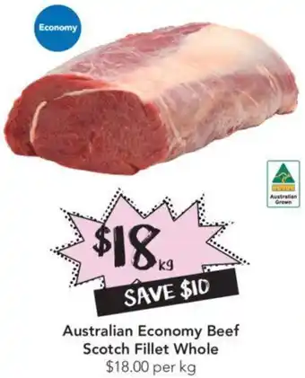 Drakes Australian Economy Beef Scotch Fillet Whole per kg offer