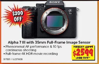 JB Hi-Fi SONY Alpha 7 III with 35mm Full-Frame Image Sensor offer