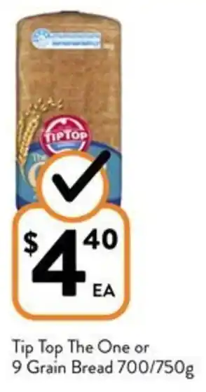 Foodworks Tip Top The One or 9 Grain Bread 700/750g offer