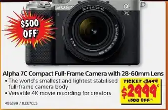 JB Hi-Fi SONY Alpha 7C Compact Full-Frame Camera with 28-60mm Lens offer
