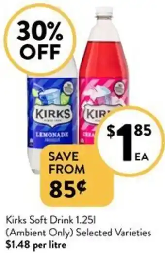 Foodworks Kirks Soft Drink 1.25L offer